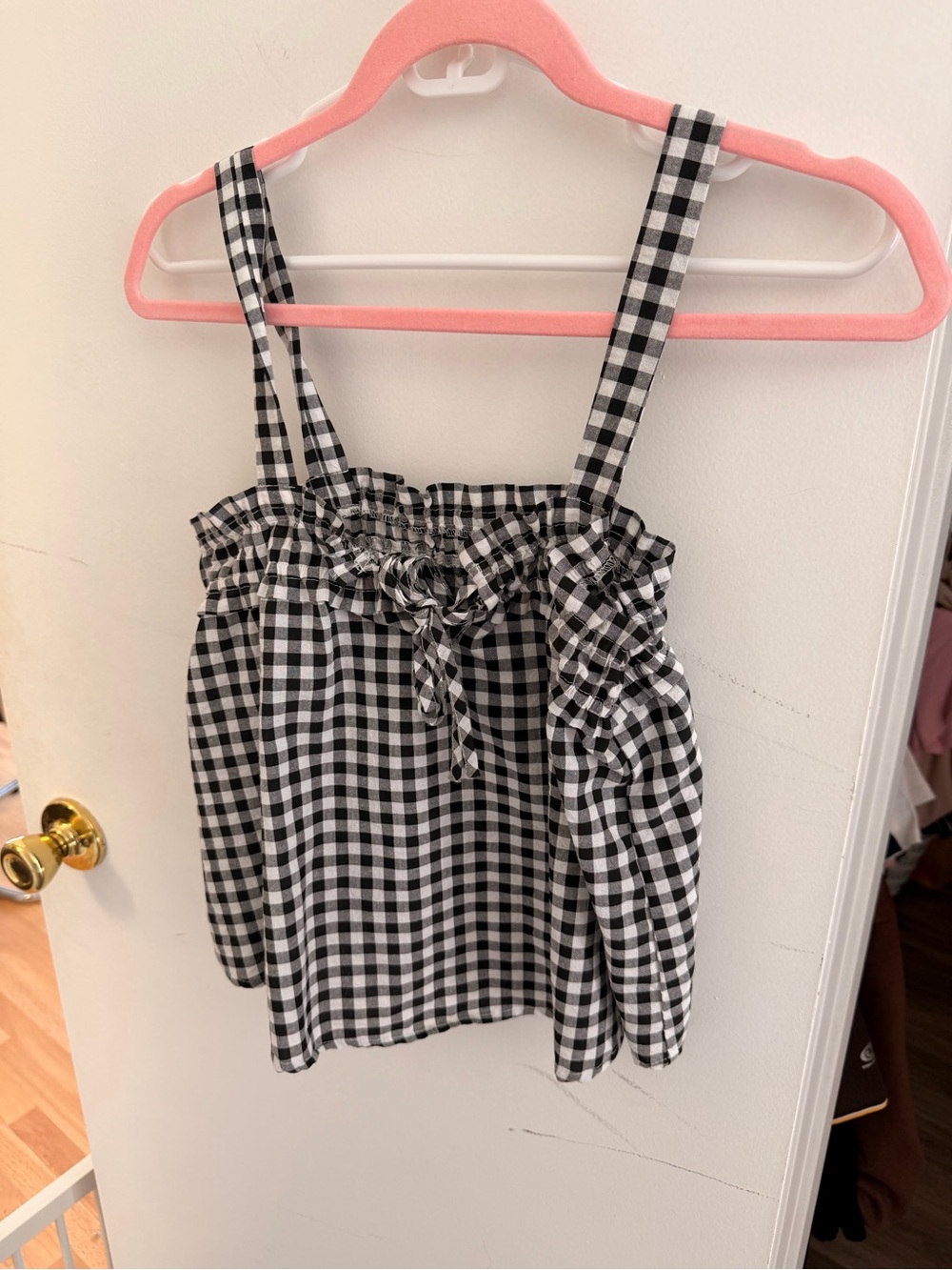 Black & White Gingham Ruffle Strap Tank Top